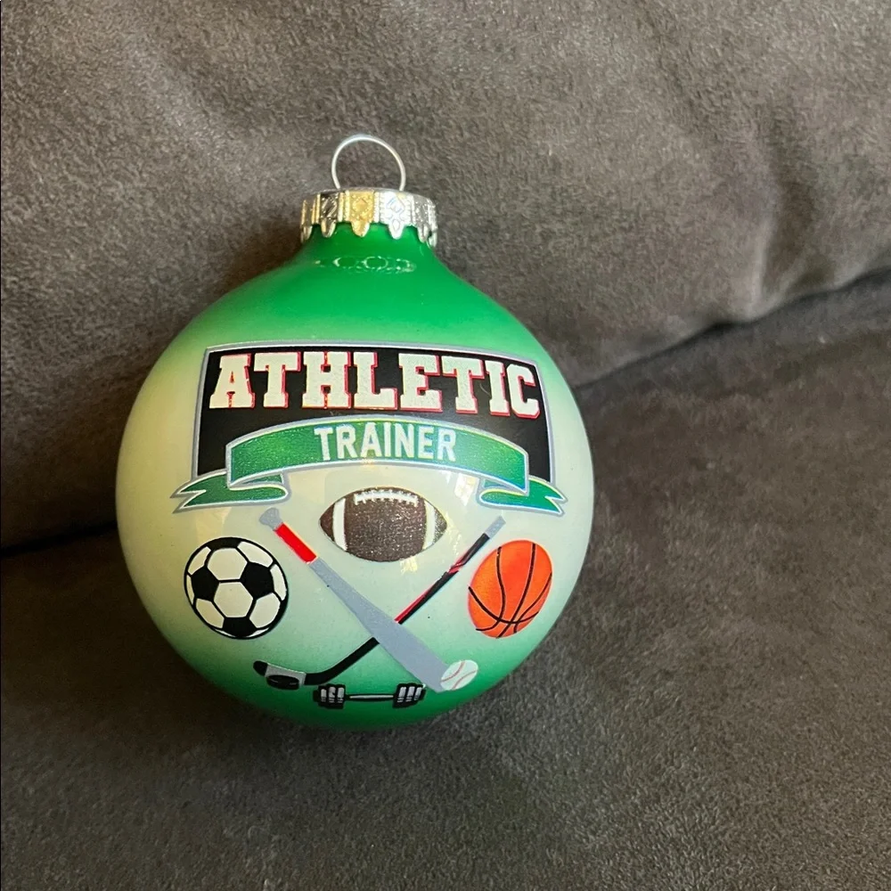 Bronner's Hungary Athletic Trainer Green Glass Ball Christmas Ornament NWOT